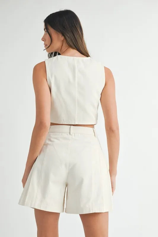 MABLE Button Down Vest Blazer and Shorts Set - felvior
