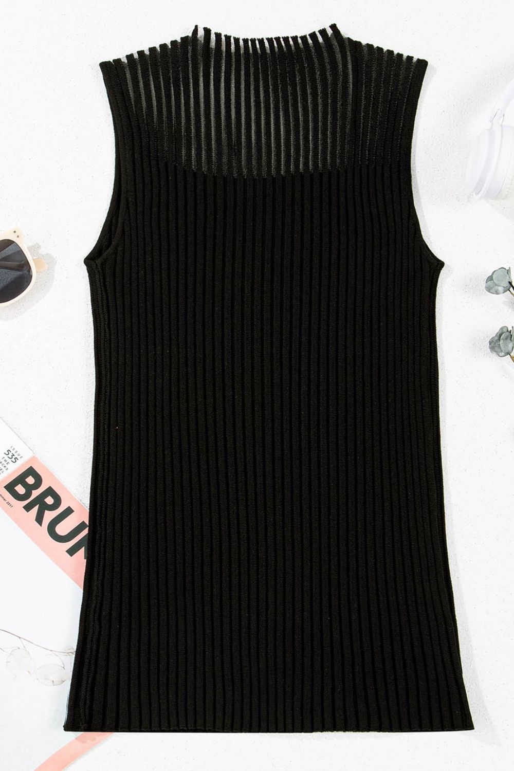 Ribbed Texture Mesh Knit Tank - felvior