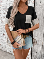 Sequin V-Neck Short Sleeve T-Shirt