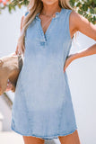 Wash Notched Sleeveless Mini Denim Dress - felvior