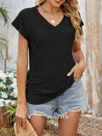 Eyelet V-Neck Short Sleeve Top