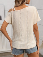 Eyelet Asymmetrical Shoulder Short Sleeve T-Shirt