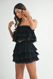 MABLE Ruffle Layered Crop Top and Mini Skirt Set - felvior