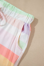 Rainbow Striped Round Neck T Shirt and Shorts Lounge Set