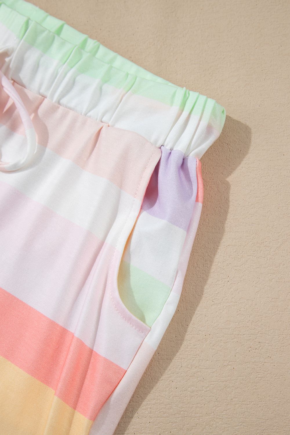 Rainbow Striped Round Neck T Shirt and Shorts Lounge Set