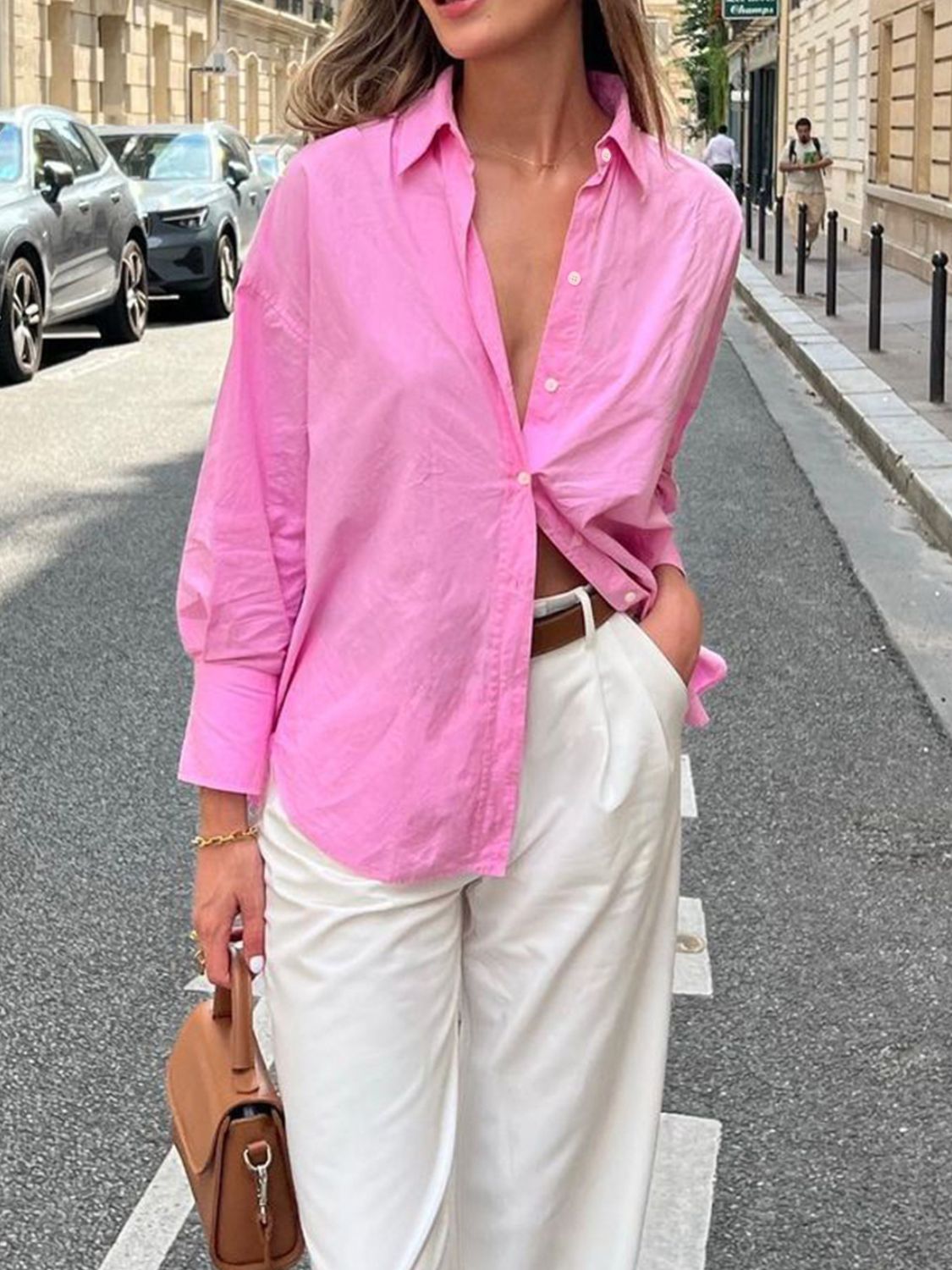Devine Collared Neck Drop Shoulder Shirt - felvior