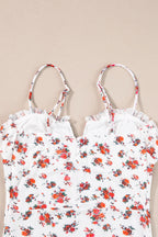 Floral Frilled Trim Spaghetti Straps Bodysuit