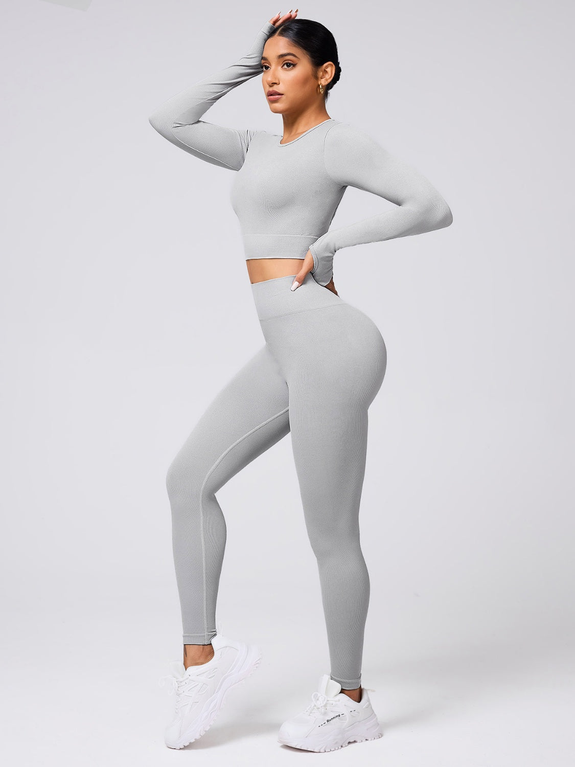 Back Crisscross Round Neck Long Sleeve Top and Leggings Active Set