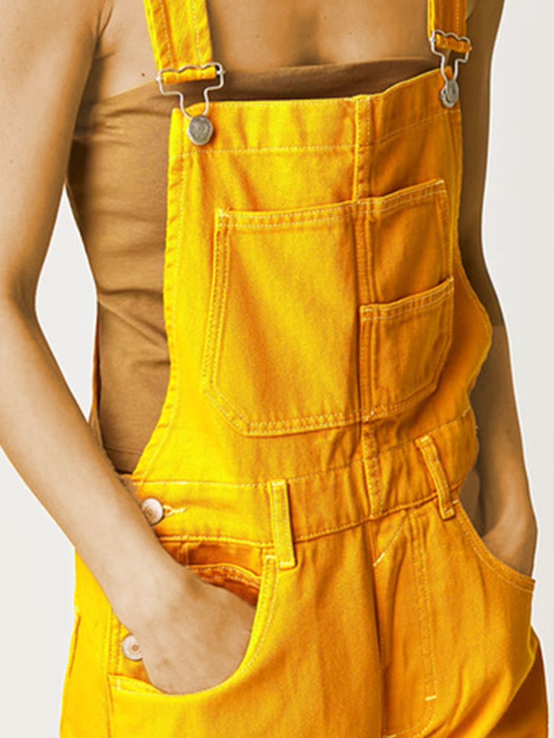 Square Neck Wide Strap Denim Overalls - felvior