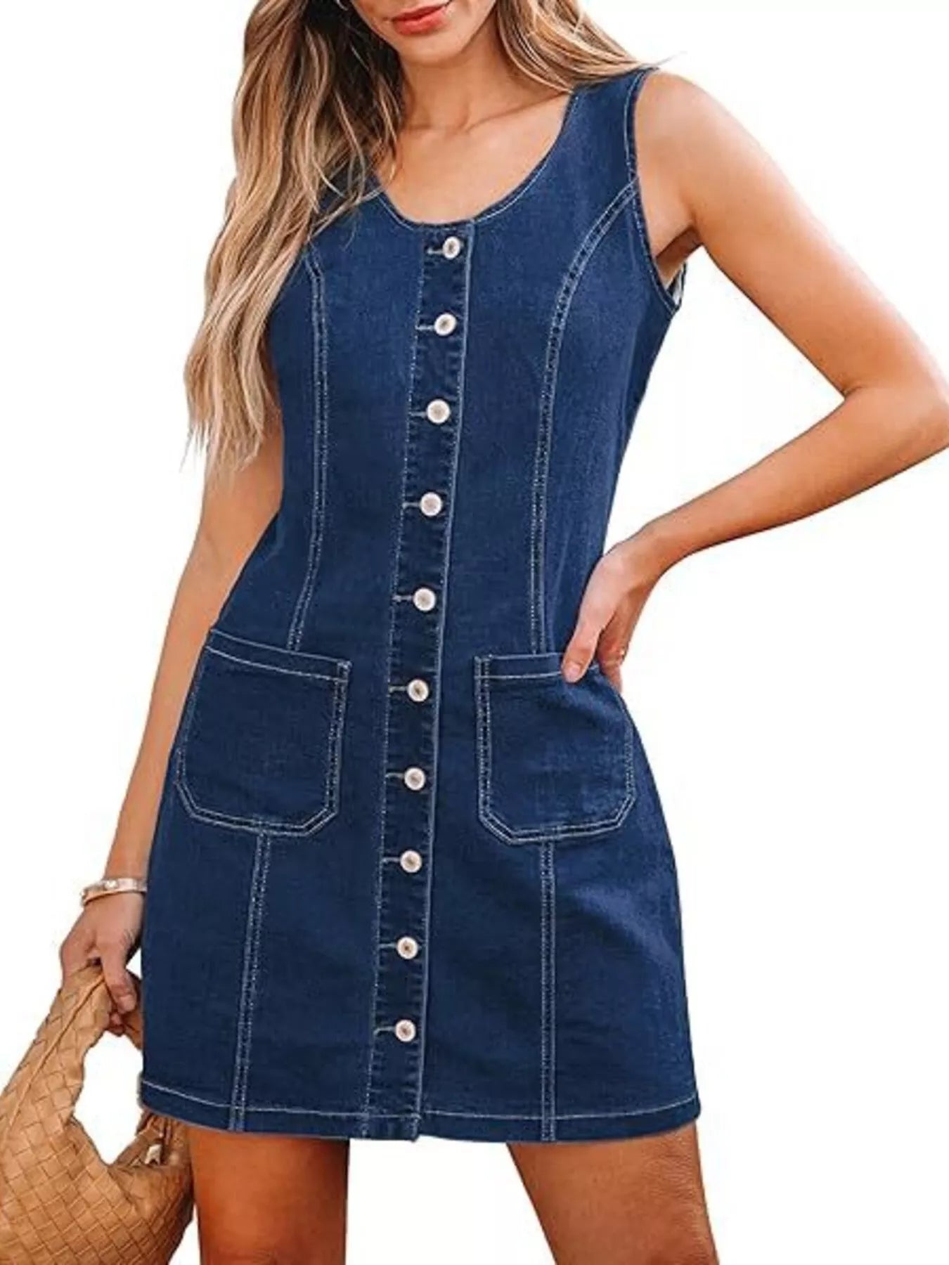 Button-Front Sleeveless Denim Dress Secondary image