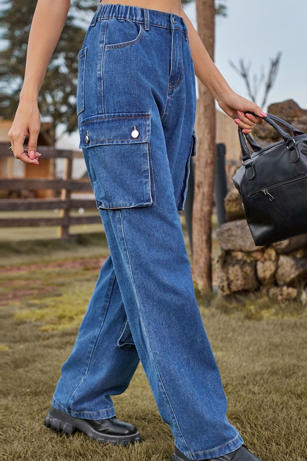 Loose Fit Long Jeans with Pockets - felvior