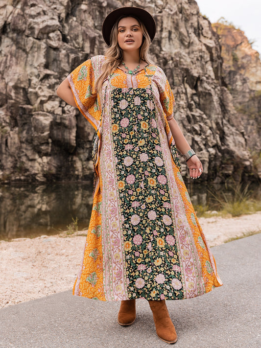 Plus Size Tie Neck Maxi Dress - felvior