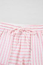 Stripe Knitted Short Sleeve Top and Drawstring Shorts Set
