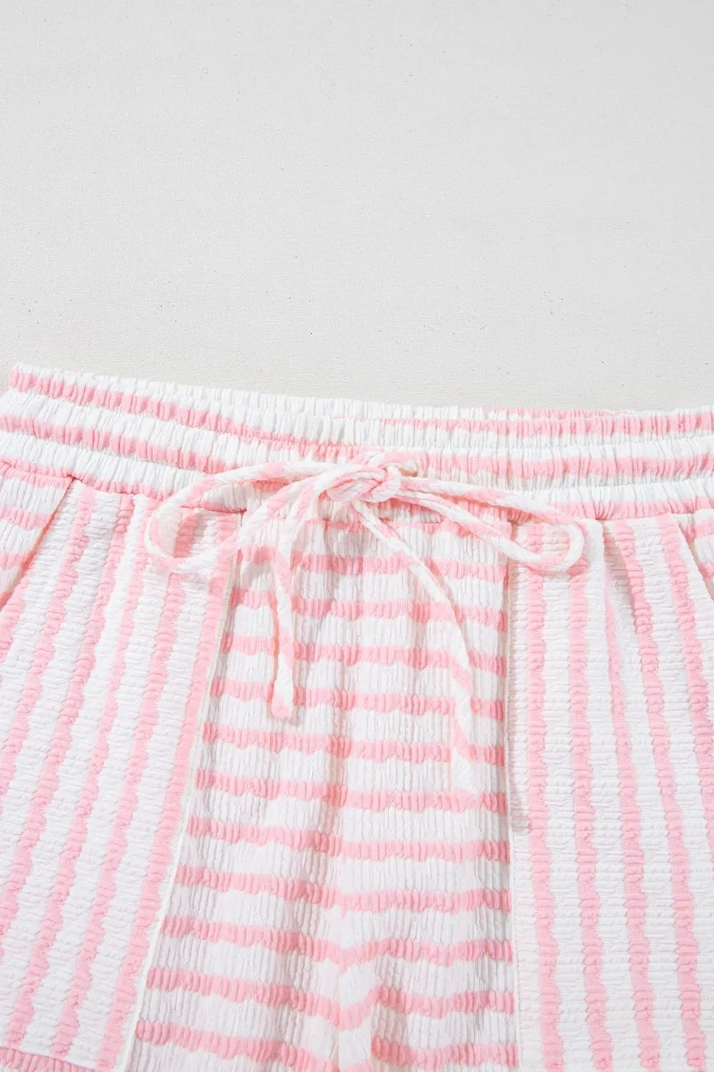 Stripe Knitted Short Sleeve Top and Drawstring Shorts Set