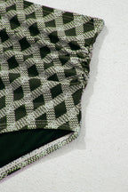 Dotted Mesh Plaid Patchwork High Waisted Swim Set