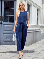 Plaid Sleeveless Top and Pants Set
