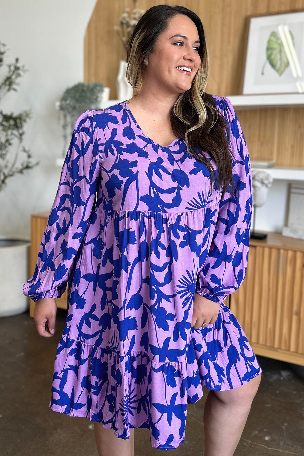 Double Take Full Size Printed Ruffle Hem Dress with Pocket - felvior
