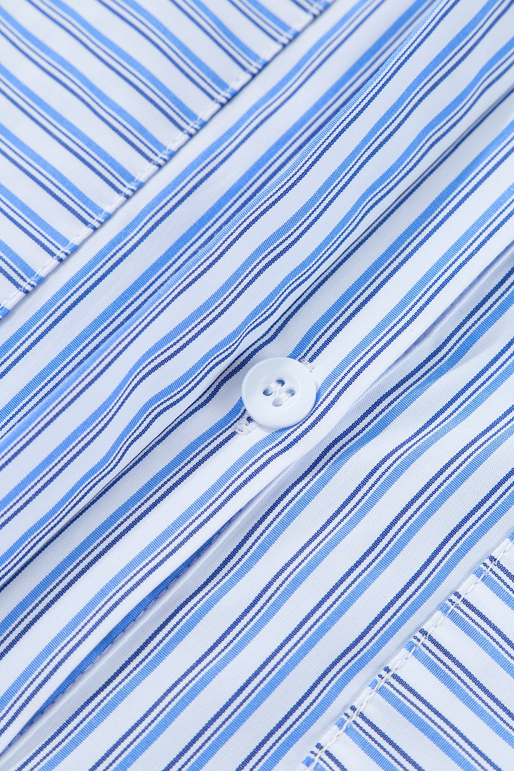 Stripe Bubble Sleeve Chest Pockets Shirt Dress