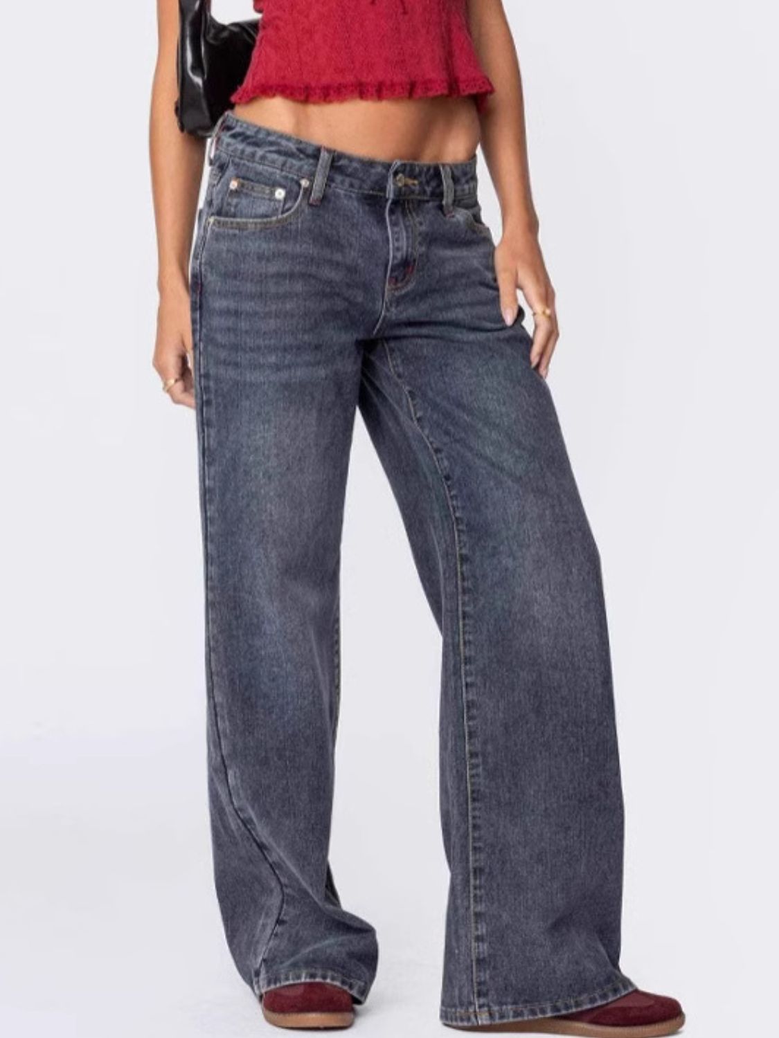 Wide Leg Jeans with Pockets - felvior