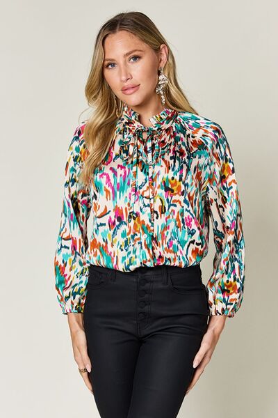 Double Take Full Size Printed Button Up Long Sleeve Shirt - felvior