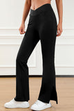 Wide Waistband Slit Bootcut Active Pants - felvior