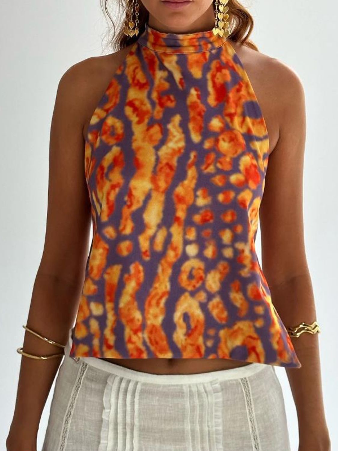 Backless Printed Halter Neck Tank - felvior