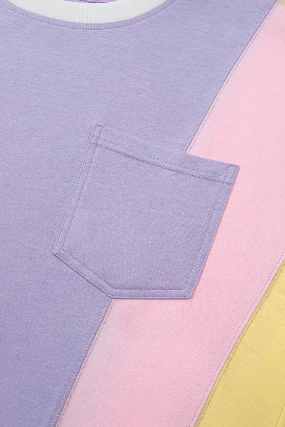 Color Block Patchwork Half Sleeve Oversized T Shirt - felvior