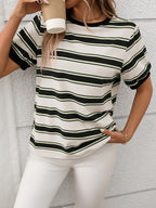 Contrast Striped Round Neck Short Sleeve T-Shirt