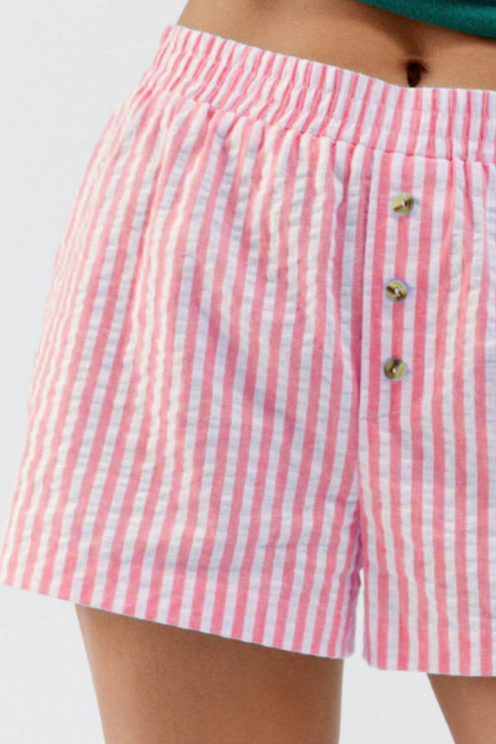 Striped Elastic Waist Shorts - felvior