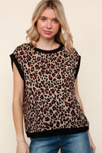 Haptics Leopard Print Dolman Cap Sleeve Knit Top