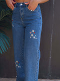 Embroidered Straight Jeans with Pockets - felvior