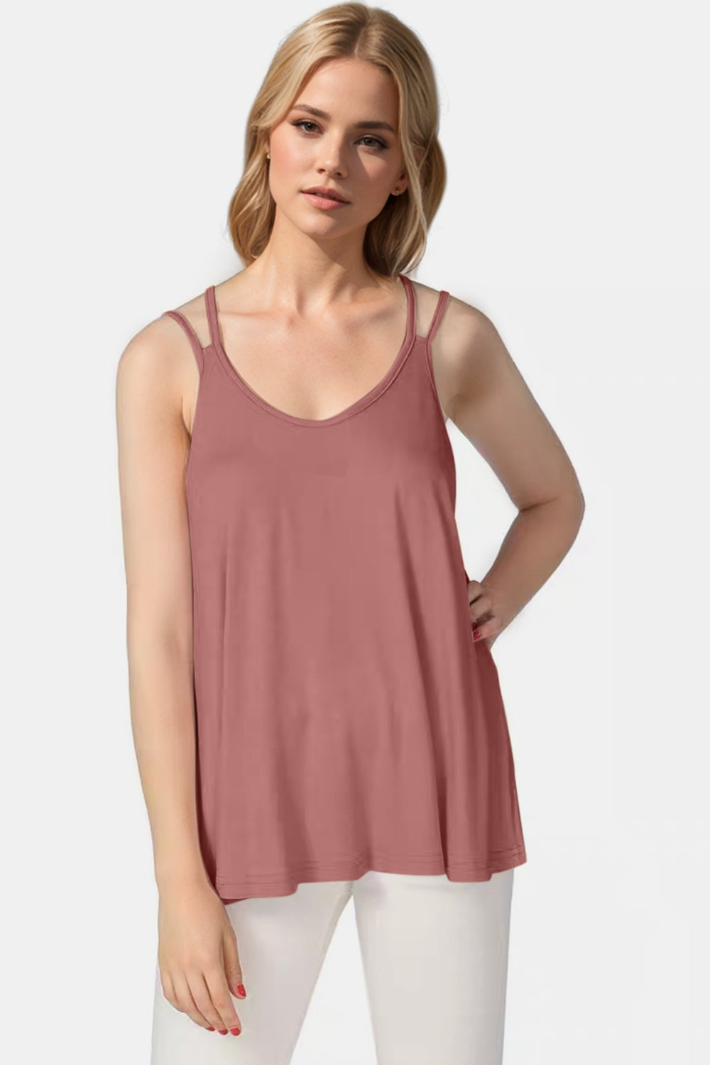 Basic Bae Bamboo Scoop Neck Double Spaghetti Straps Cami - felvior