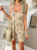 Devine Flower Wide Strap Overalls with Pockets