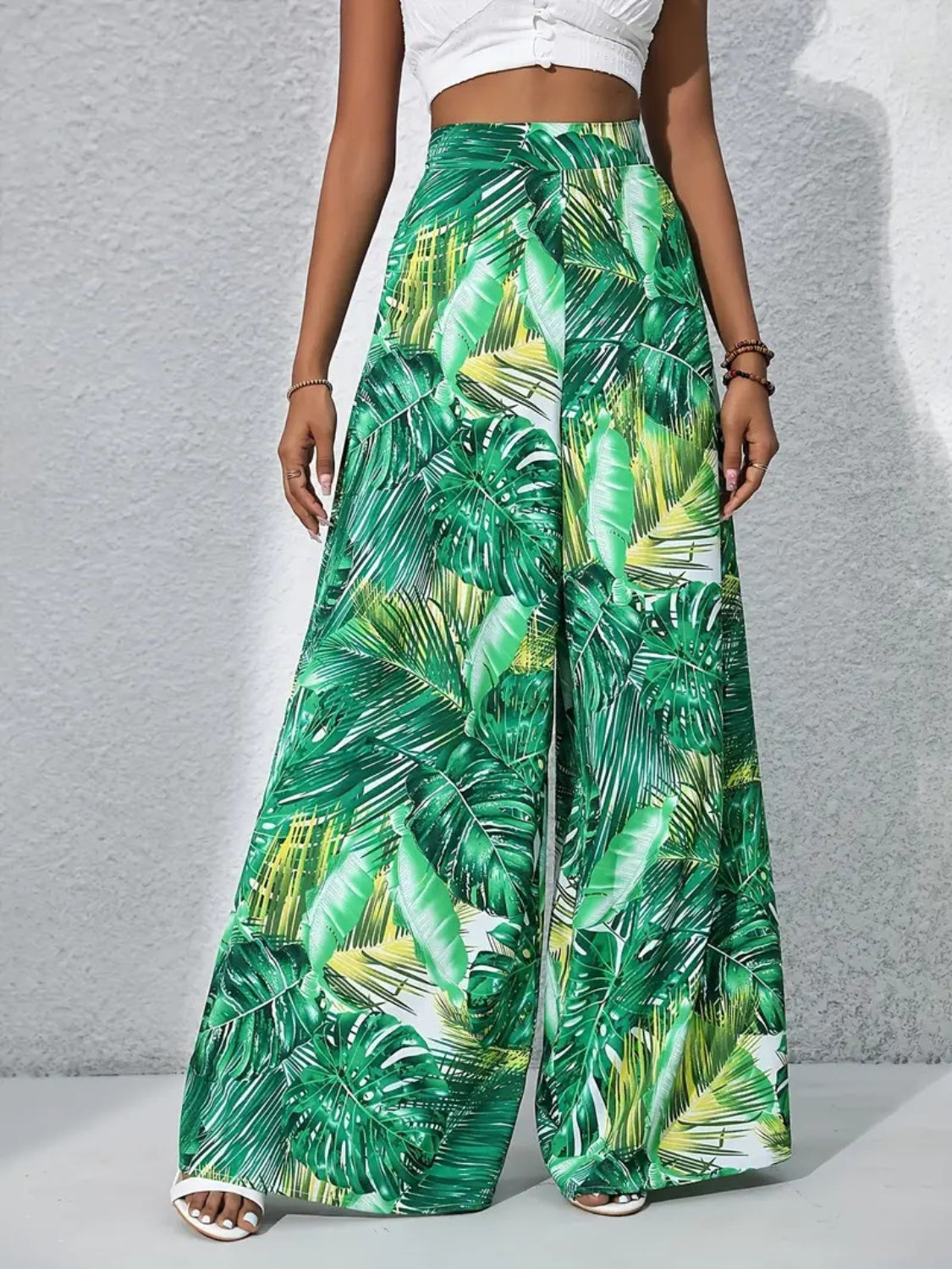 Bedruckte Hose mit hoher Taille und weitem Bein Zweitbild