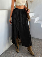 Devine Slit Drawstring Ruffled Skirt