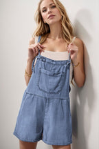 Square Neck Denim Overalls with Pockets