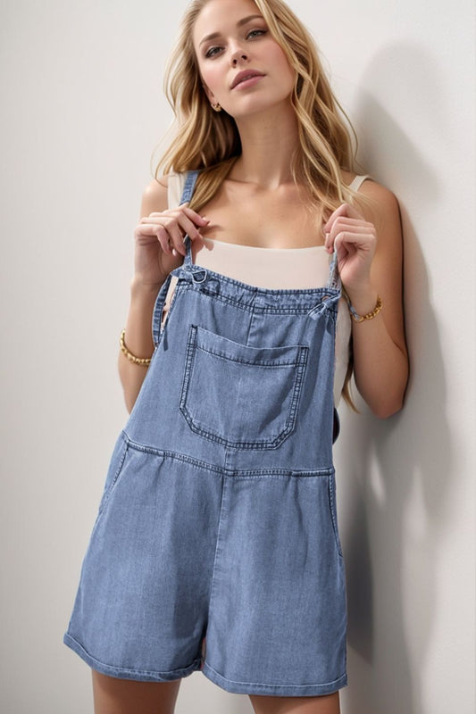 Square Neck Denim Overalls with Pockets - felvior