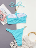 Halter Neck Chain Detail Two-Piece Bikini Set - felvior