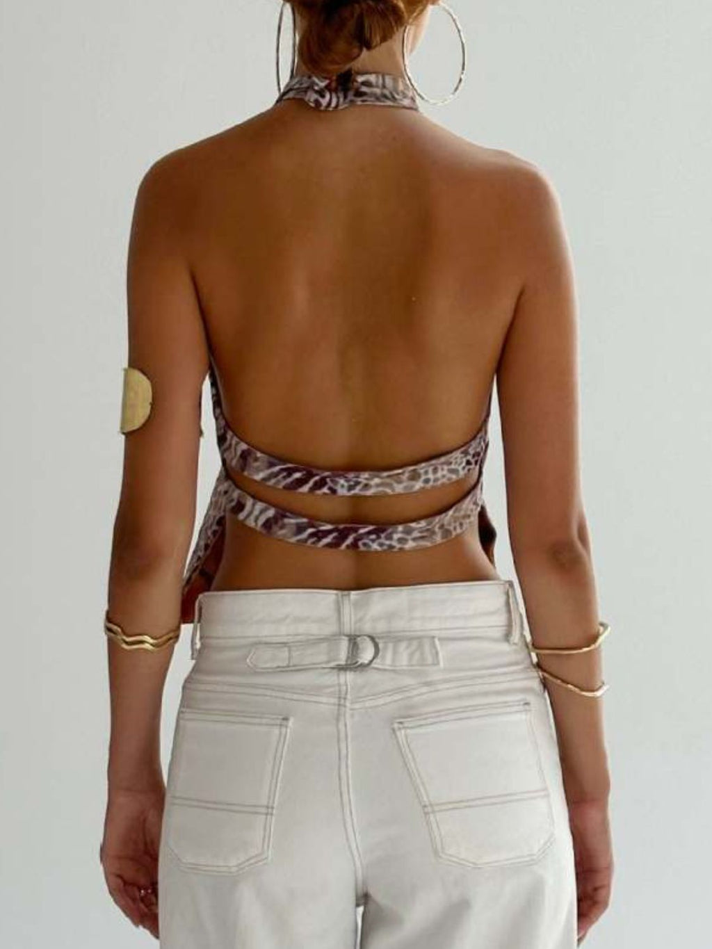 Backless Printed Halter Neck Tank