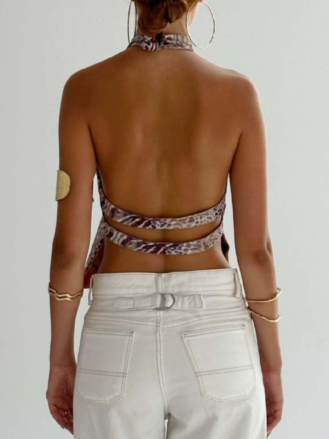 Backless Printed Halter Neck Tank - felvior