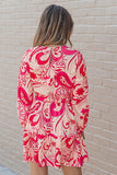 Printed Round Neck Frill Trim Dress - felvior