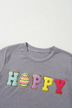 HOPPY Chenille Patch Round Neck Short Sleeve T-Shirt