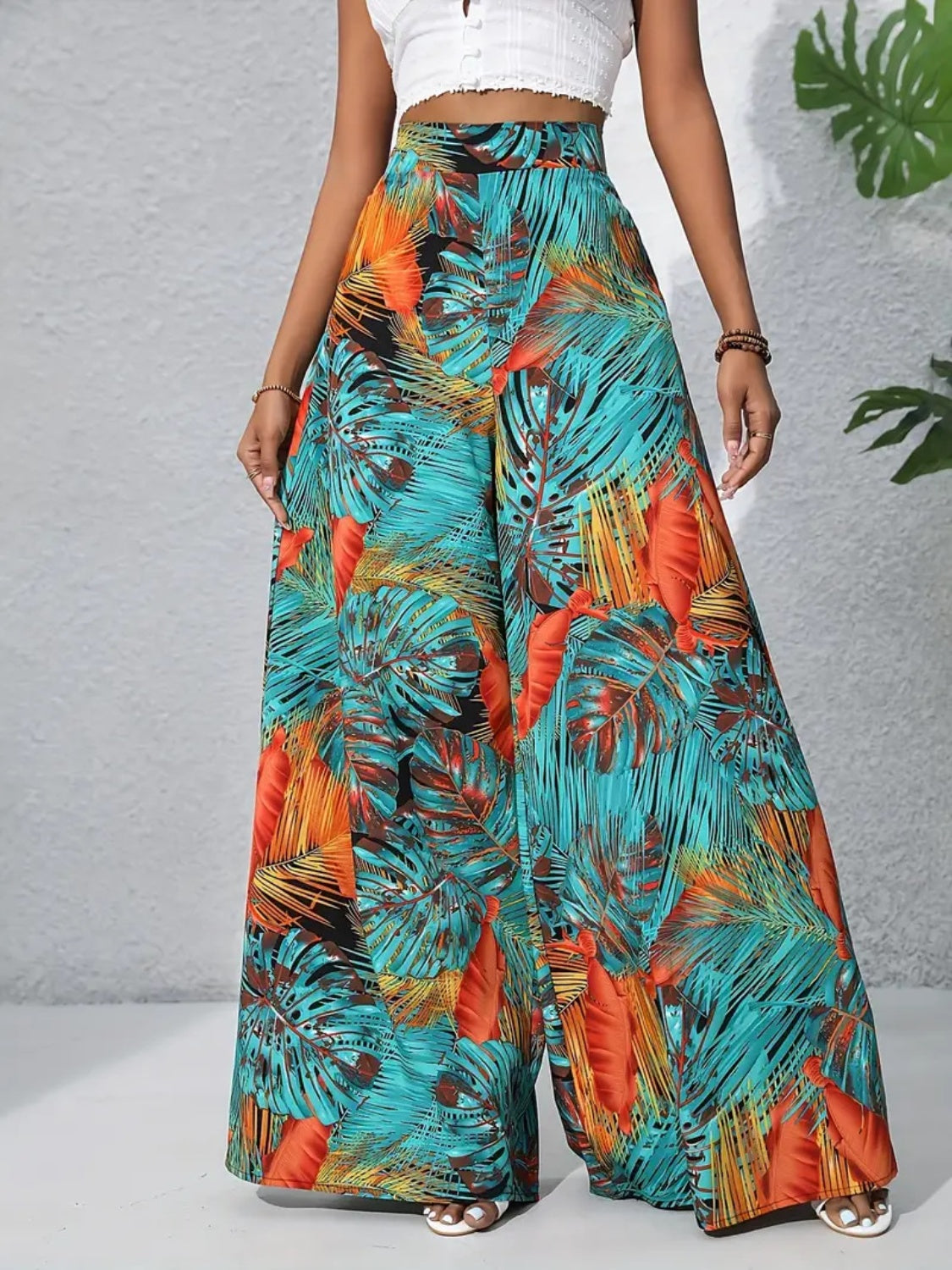 Printed High Waist Wide Leg Pants - felvior