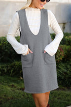Lovelet Pocketed V-Neck Mini Sweater Overall Dress