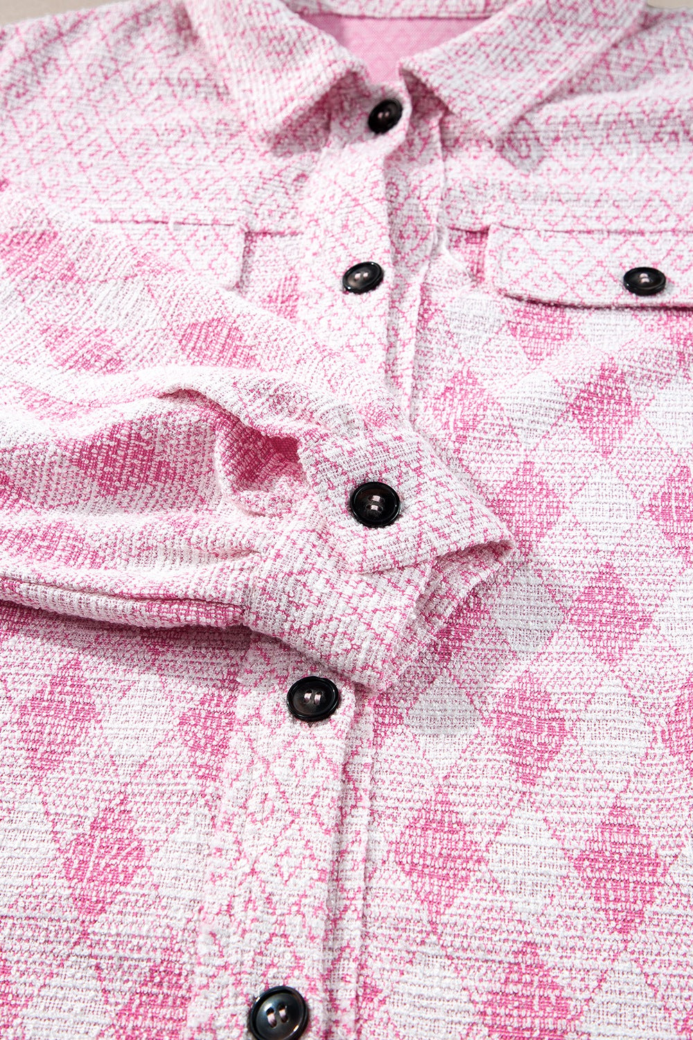 Geometric Print Textured Flap Pocket Shacket - felvior