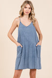 Mittoshop Washed Patch Pocket Mini Cami Denim Dress - felvior