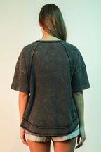 VERY J Mineral Washed Ribbed Knit Casual Top