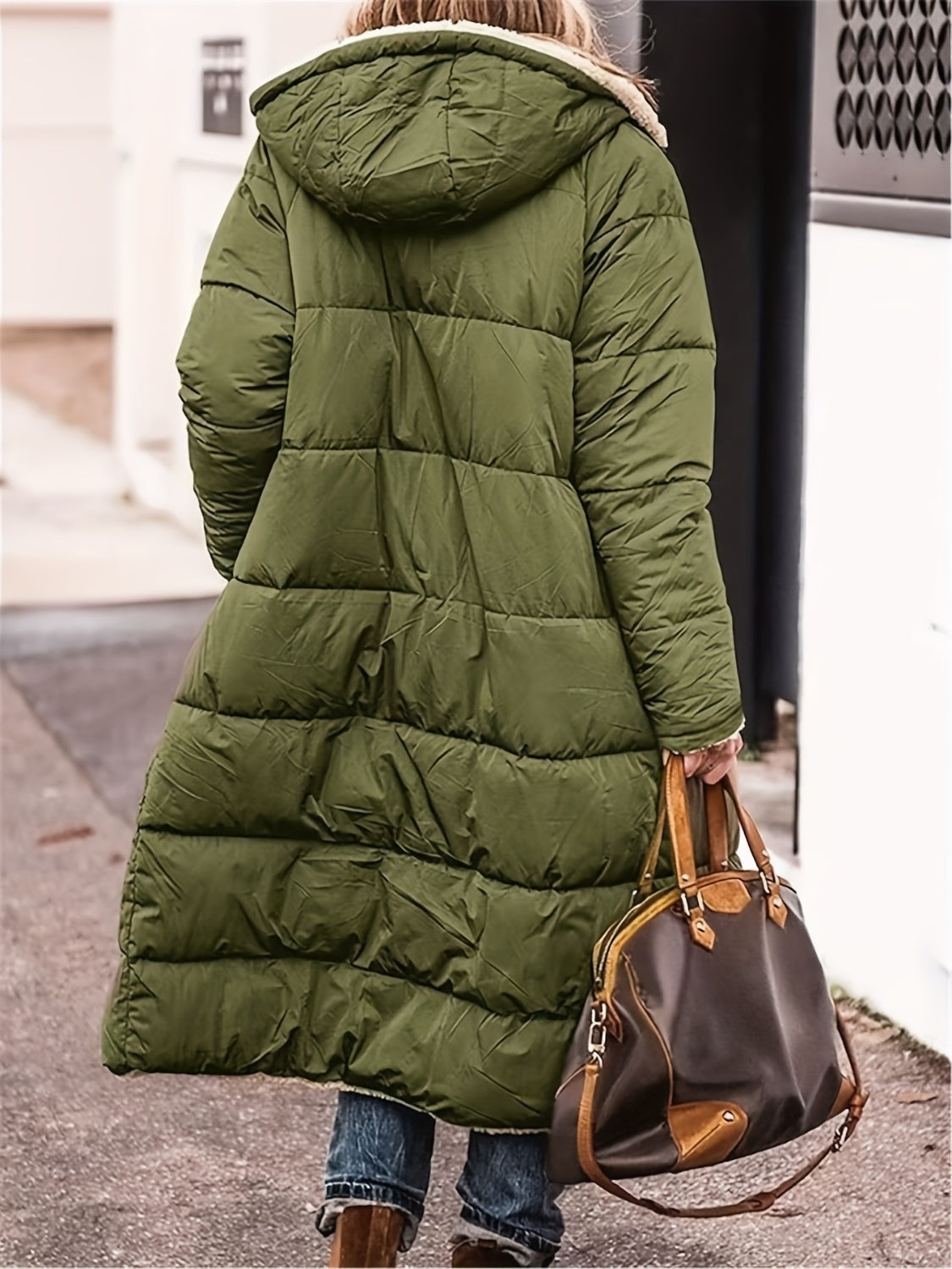Full Size Zip Up Sherpa Hooded Coat - felvior