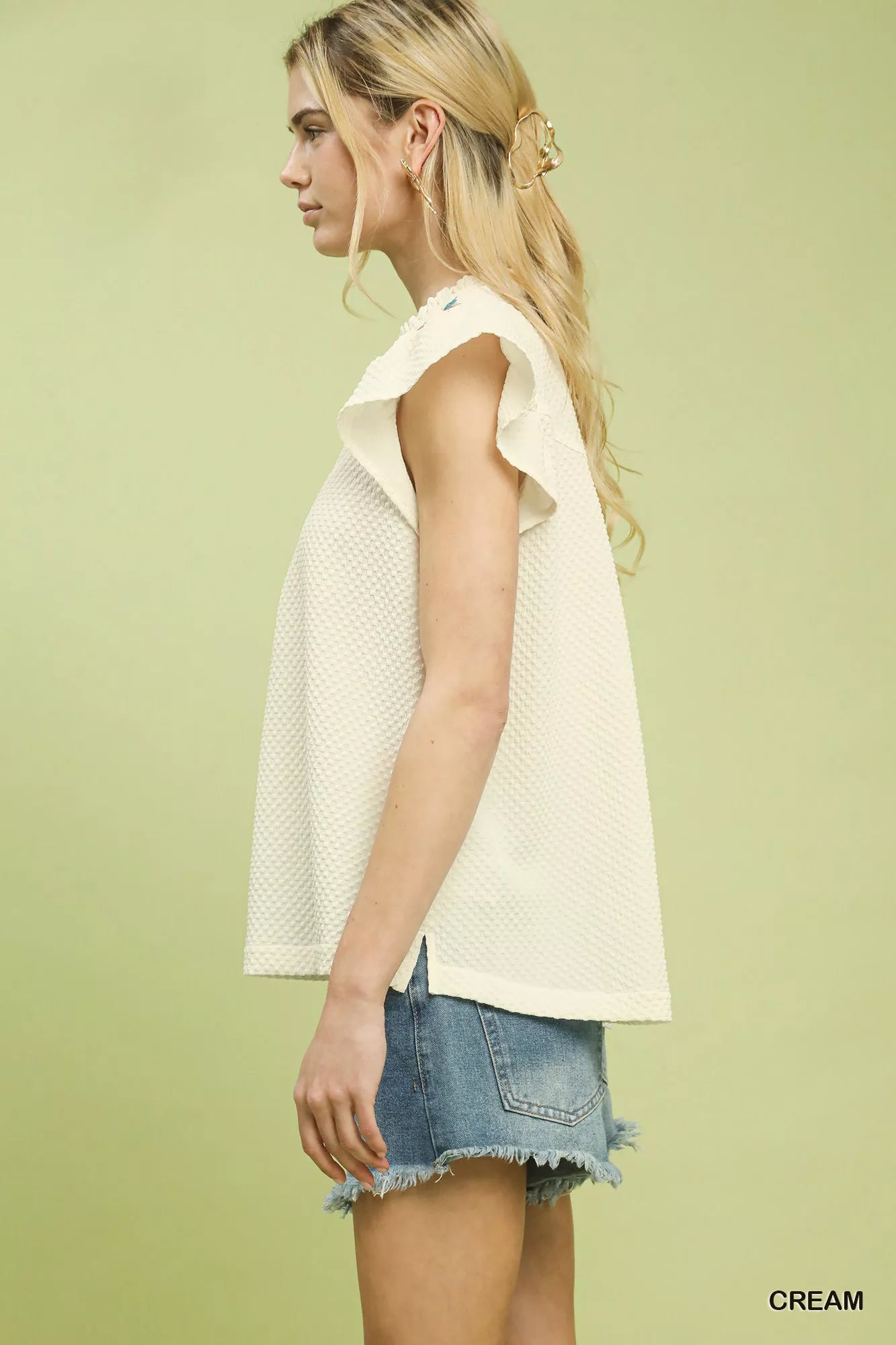 Umgee Embroidered Flutter Sleeve Blouse Secondary image