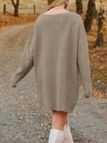 V-Neck Dropped Shoulder Sweater Dress - felvior